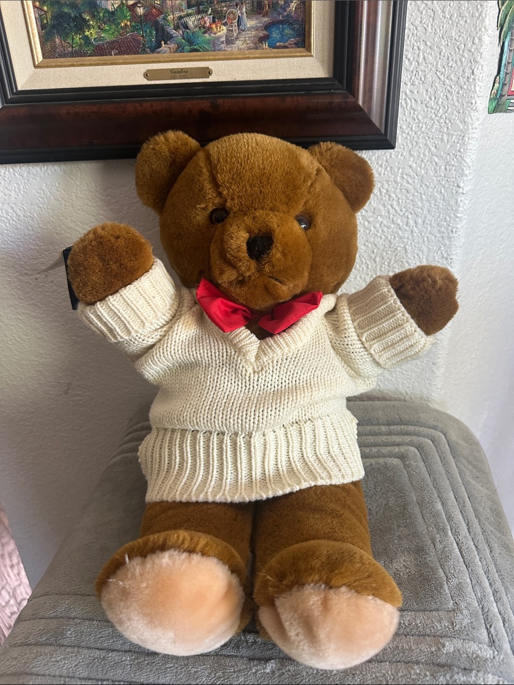 Carousel - My name is Muggins -  Brown Teddy Bear  Cream Knit Sweater & Red Bow